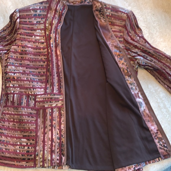 OBSTINEE by IKA blazer, maroon ribbon, tan/brown iridescent fabric, zips. M EUC - Picture 7 of 17